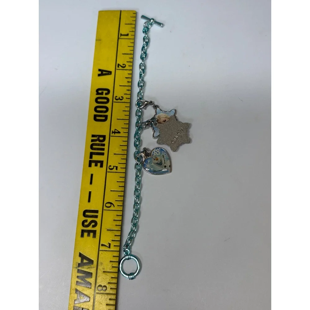 Disney Frozen Charm Bracelet Elsa Anna Olaf Blue Metallic Chain Toggle Clasp